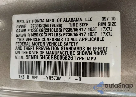 2011 Honda Odyssey Ex-L from USA, damaged, VIN 5FNRL5H66BB005826